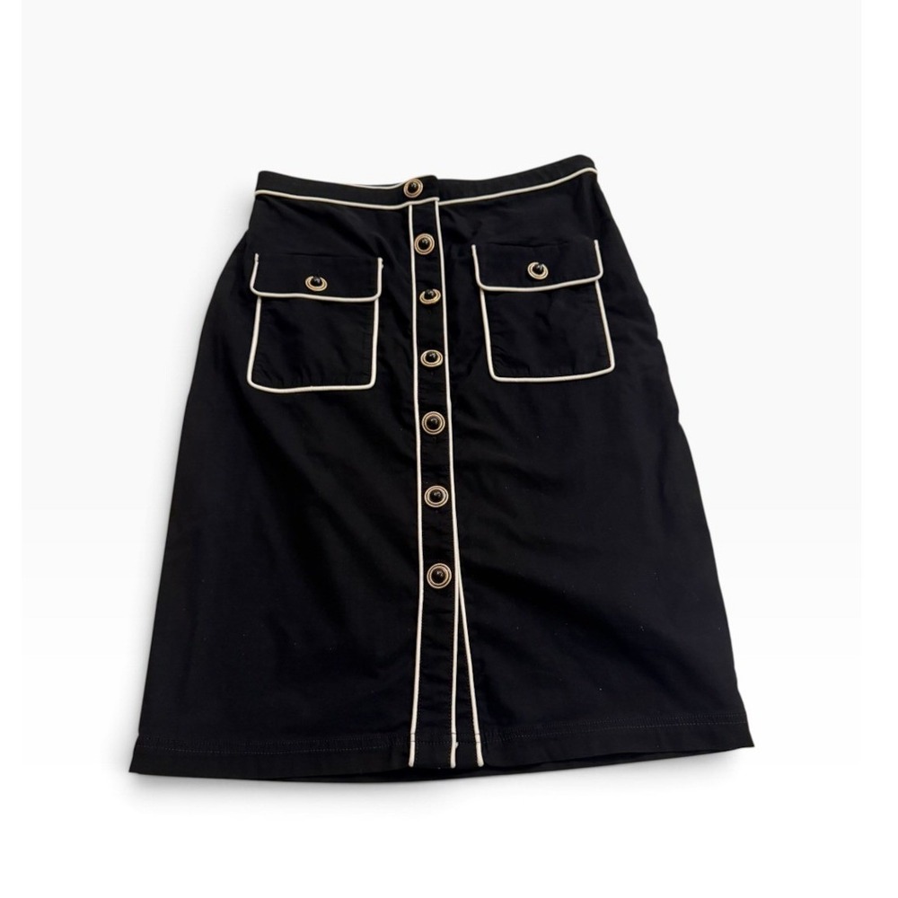 Maeve x Anthropologie Black Button Front Womens Large Pencil Skirt Military Mod